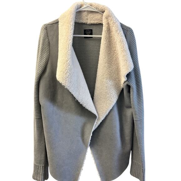 Cavalini Sherpa Lined Gray Waterfall Cardigan Size L - Picture 1 of 5